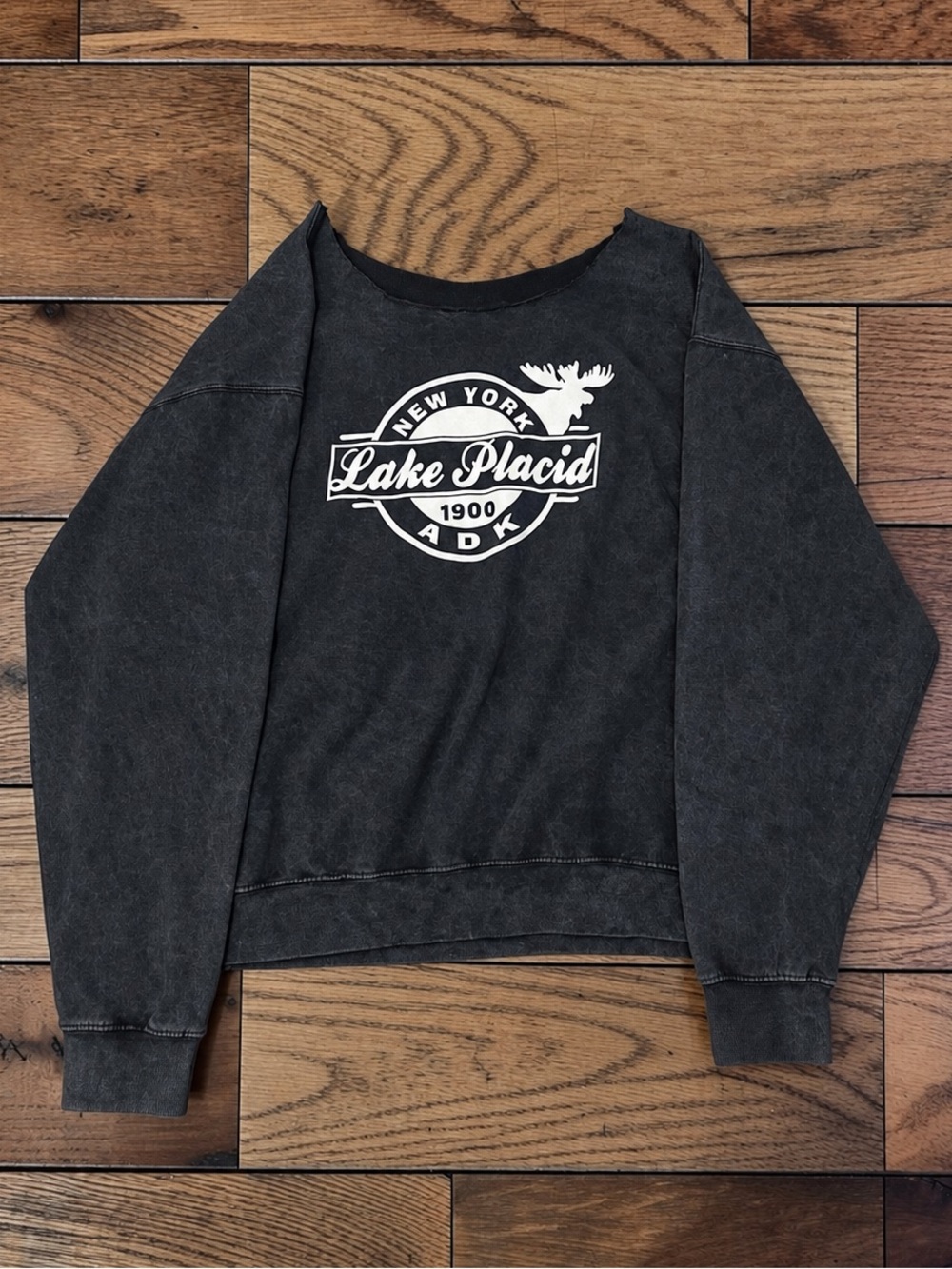Women’s Lake Placid New York ADK Dark Gray Off Shoulder Sweatshirt XL